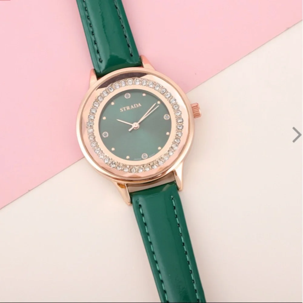 Green Watch with White Austrian Crystals